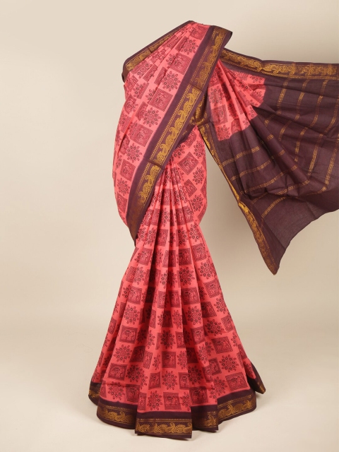 

Pothys Coral & Coffee Brown Pure Cotton Saree