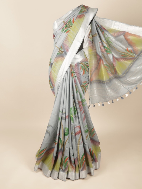 

Pothys Grey & Brown Floral Zari Pure Cotton Saree