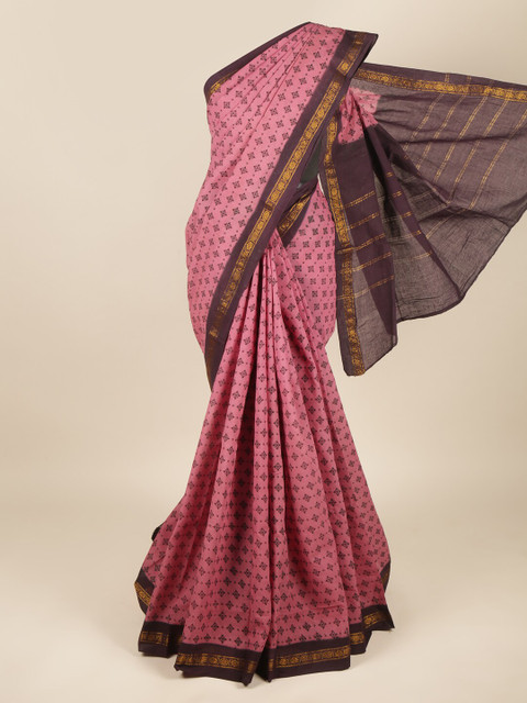 

Pothys Mauve & Burgundy Ethnic Motifs Zari Pure Cotton Saree
