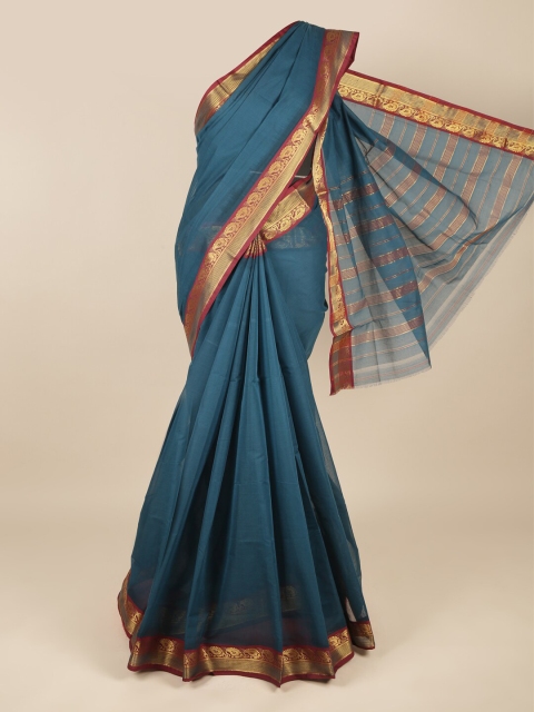 

Pothys Teal & Gold-Toned Zari Pure Cotton Saree
