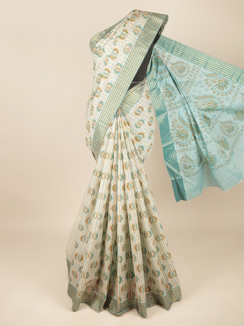 

Pothys Off White & Teal Paisley Zari Pure Cotton Saree