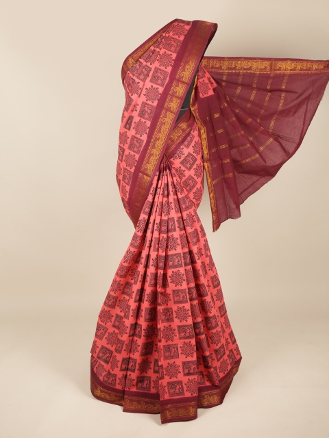 

Pothys Peach-Coloured & Maroon Pure Cotton Saree