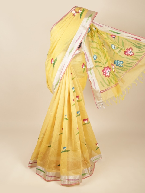 

Pothys Yellow & Silver Floral Pure Cotton Saree