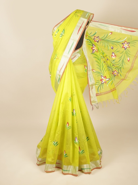 

Pothys Green & Silver-Toned Ethnic Motifs Zari Pure Cotton Saree