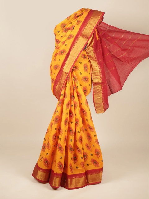 

Pothys Yellow & Red Ethnic Motifs Zari Pure Cotton Saree