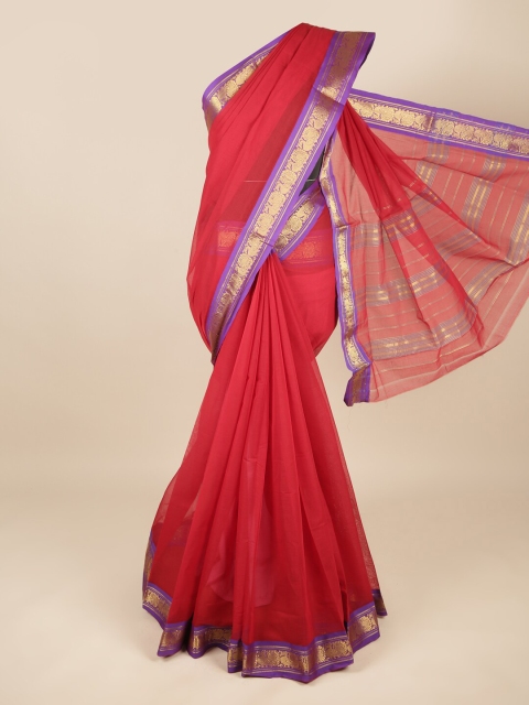 

Pothys Red & Purple Zari Pure Cotton Saree