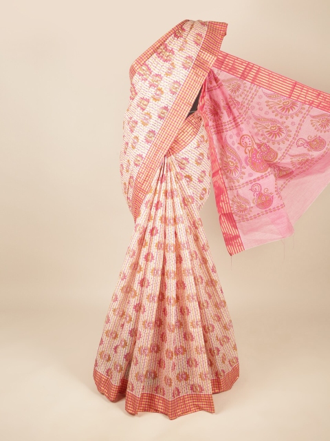 

Pothys Off White & Pink Ethnic Motifs Printed Pure Cotton Saree