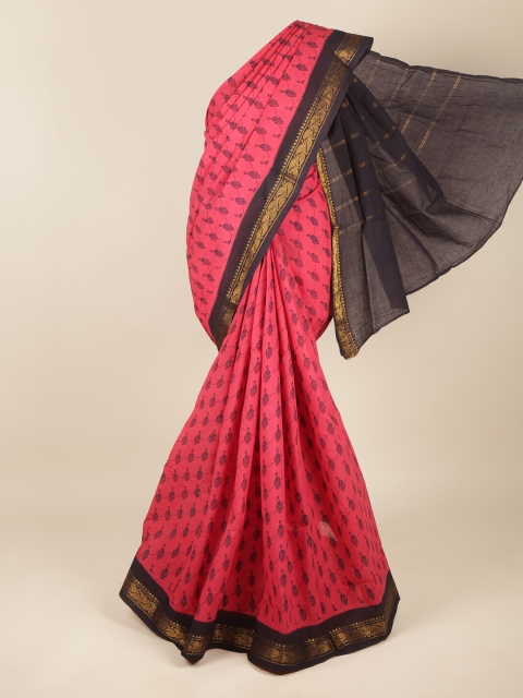 

Pothys Pink & Black Ethnic Motifs Zari Pure Cotton Saree