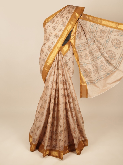

Pothys Tan & Blue Ethnic Motifs Zari Pure Cotton Saree