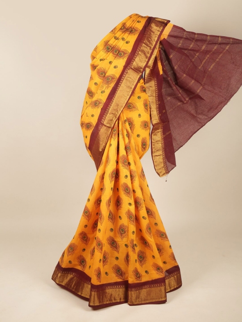 

Pothys Yellow & Brown Ethnic Motifs Pure Cotton Saree