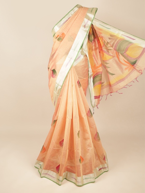 

Pothys Peach-Coloured & Silver-Toned Ethnic Motifs Zari Pure Cotton Saree