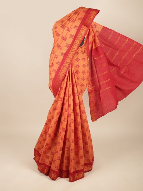 

Pothys Rust & Pink Dabu Zari Pure Cotton Saree