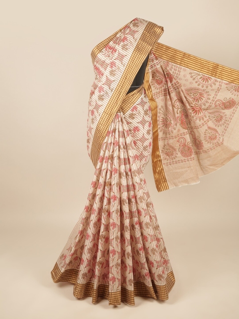 

Pothys Beige & Pink Ethnic Motifs Pure Cotton Saree