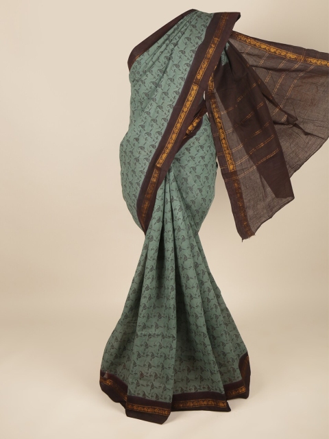 

Pothys Green & Brown Paisley Printed Zari Pure Cotton Saree