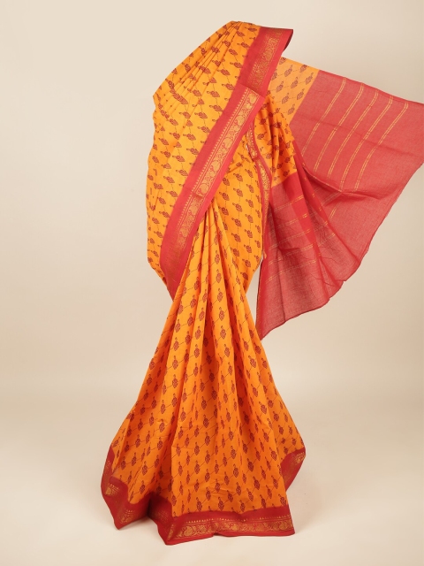 

Pothys Yellow & Red Floral Zari Pure Cotton Saree