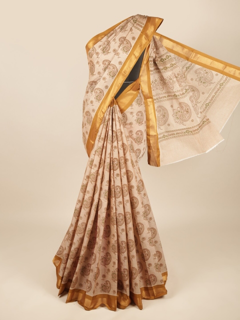 

Pothys Tan & Gold Paisley Zari Pure Cotton Saree