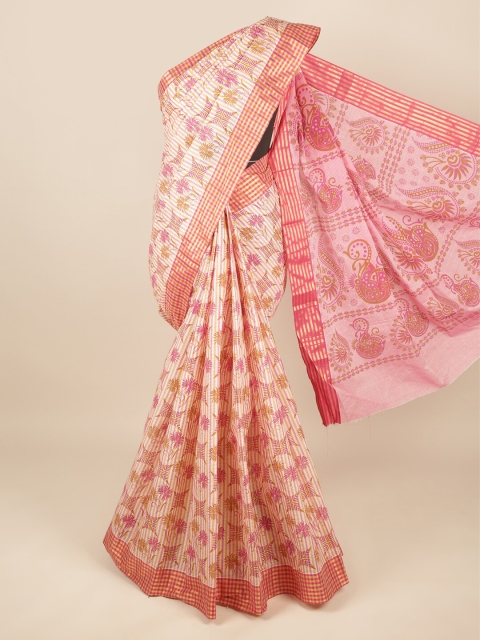 

Pothys Pink & White Ethnic Motifs Printed Pure Cotton Saree