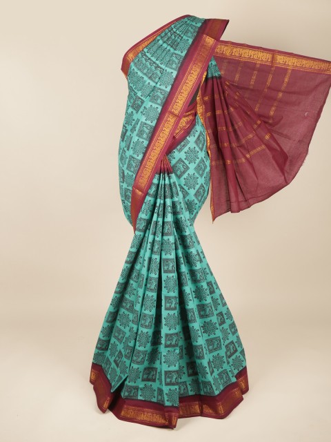

Pothys Green & Maroon Ethnic Motifs Zari Pure Cotton Saree