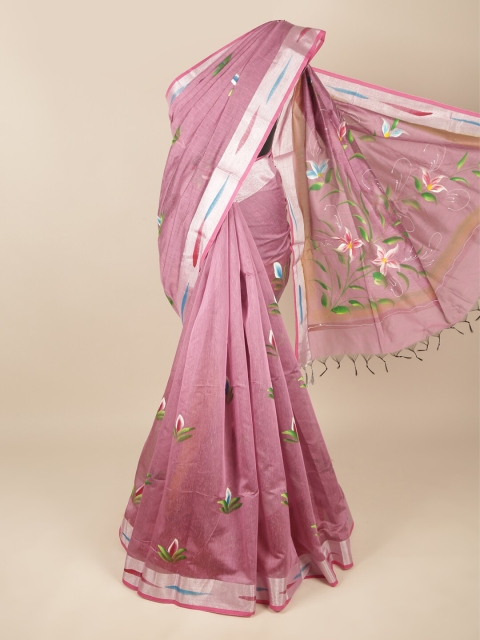 

Pothys Mauve & Green Floral Zari Pure Cotton Saree