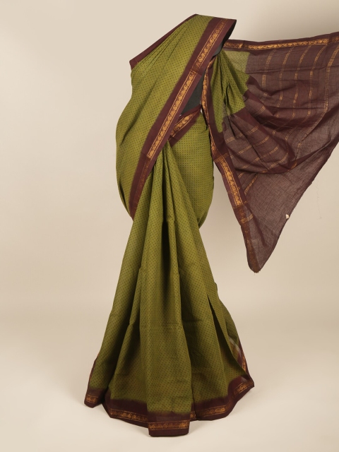 

Pothys Green & Brown Ethnic Motifs Zari Pure Cotton Saree