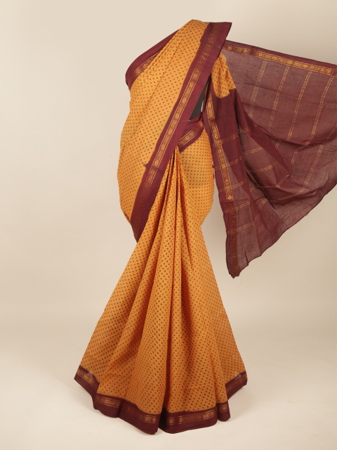 

Pothys Mustard & Maroon Geometric Printed Pure Cotton Saree