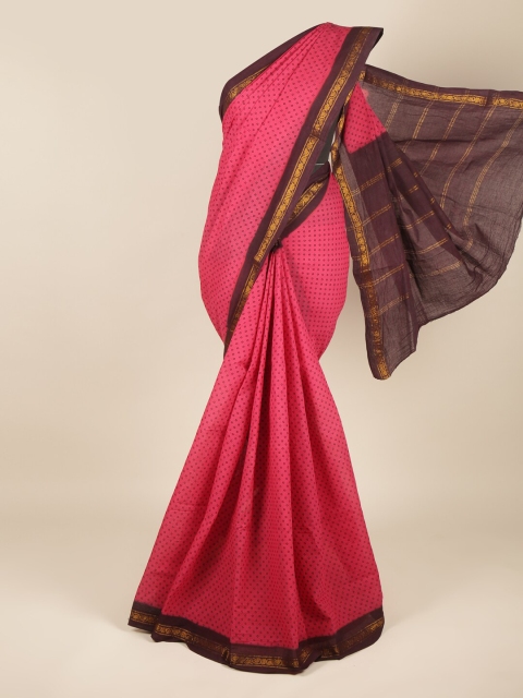 

Pothys Pink & Brown Zari Pure Cotton Saree