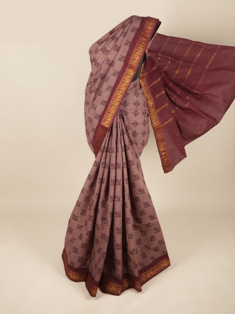 

Pothys Brown & Maroon Ethnic Motifs Printed Pure Cotton Saree