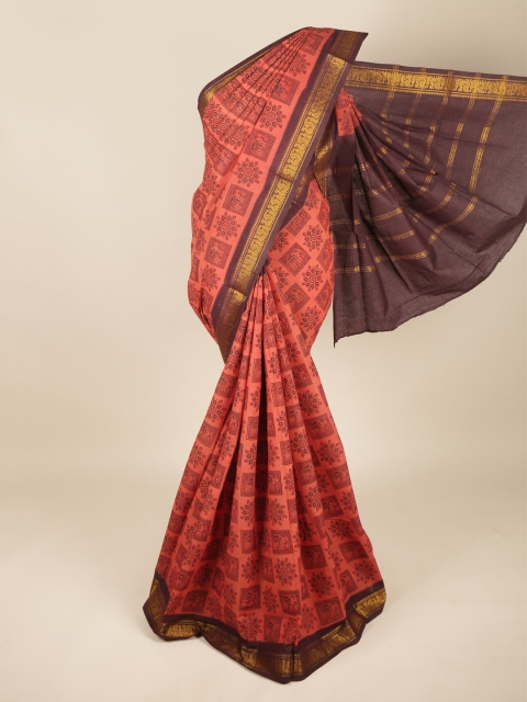 

Pothys Rust & Brown Ethnic Motifs Zari Pure Cotton Saree