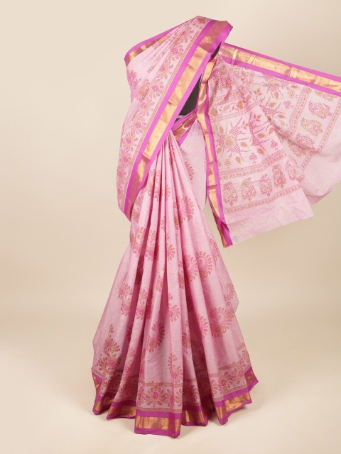 

Pothys Pink & Gold-Toned Paisley Pure Cotton Saree