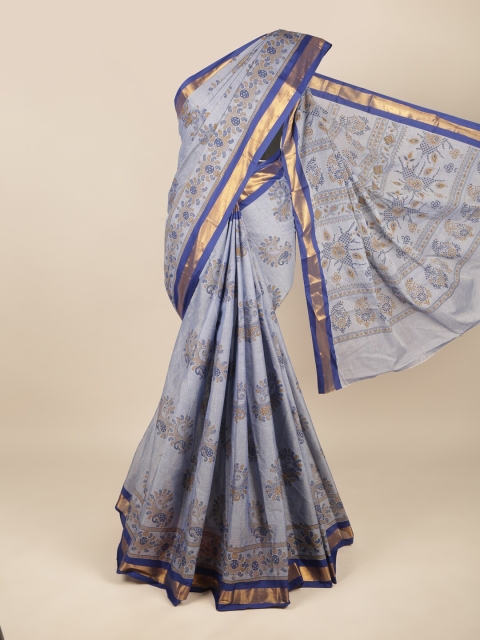 

Pothys Blue & Gold-Toned Ethnic Motifs Zari Pure Cotton Saree