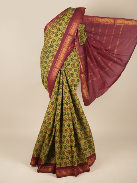 

Pothys Green & Maroon Ethnic Motifs Printed Pure Cotton Saree