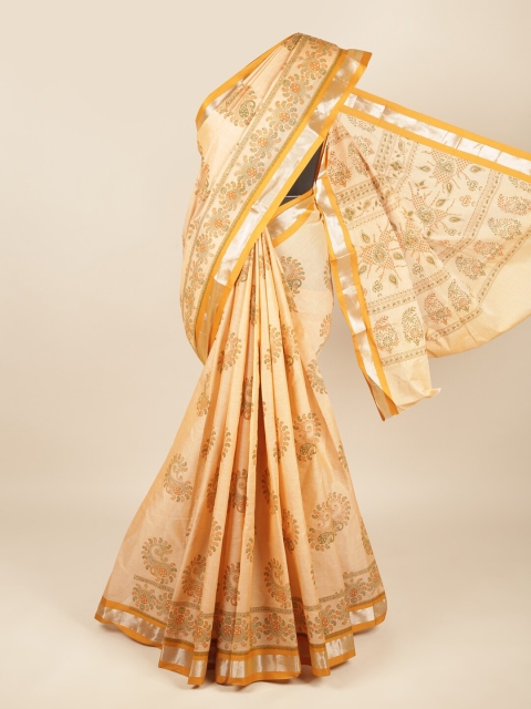 

Pothys Peach & Silver Ethnic Motifs Printed Pure Cotton Saree