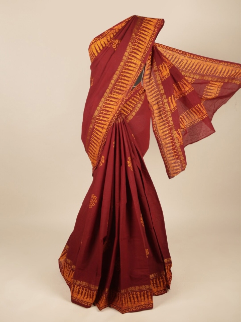 

Pothys Maroon & Orange Ethnic Motifs Zari Pure Cotton Saree