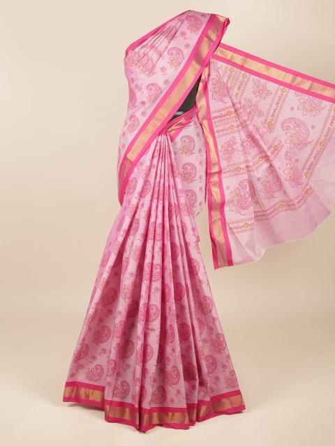 

Pothys Pink & Gold-Toned Ethnic Motifs Zari Pure Cotton Saree