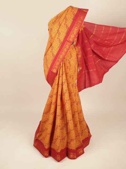 

Pothys Mustard Yellow & Red Paisley Pure Cotton Saree