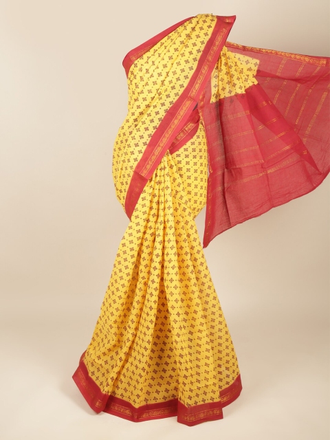 

Pothys Yellow & Red Dabu Printed Pure Cotton Saree