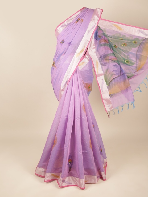 

Pothys Lavender & Orange Ethnic Motifs Zari Pure Cotton Saree