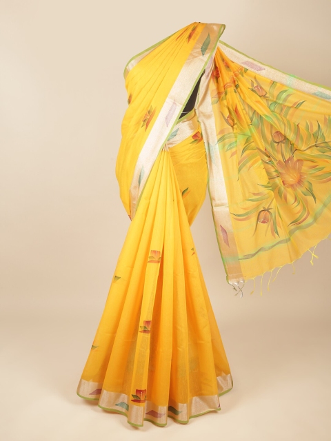 

Pothys Yellow & Green Floral Zari Pure Cotton Saree