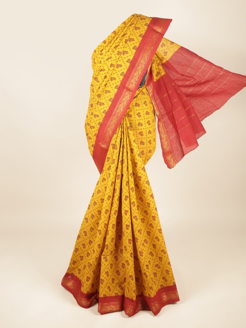 

Pothys Mustard & Red Ethnic Motifs Zari Pure Cotton Saree