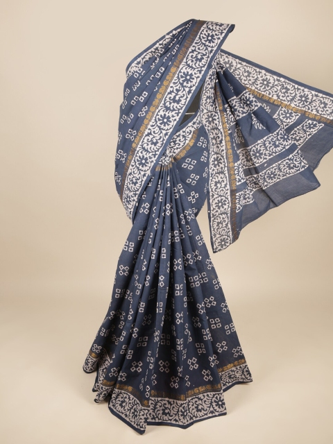

Pothys Blue & White Dabu Pure Cotton Saree