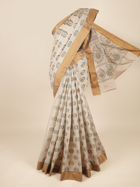 

Pothys White & Brown Ethnic Motifs Zari Pure Cotton Saree