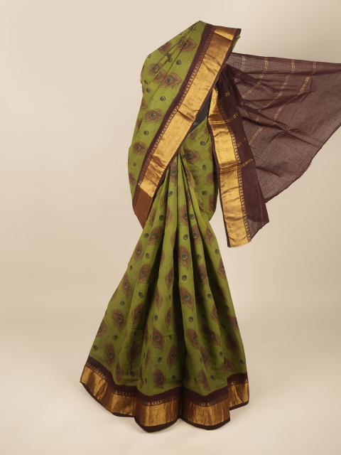 

Pothys Green & Brown Ethnic Motifs Printed Pure Cotton Saree