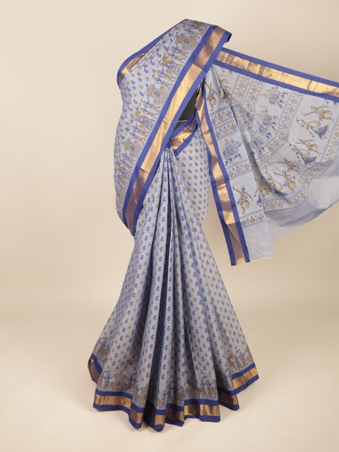 

Pothys Blue & Gold-Toned Ethnic Motifs Zari Pure Cotton Saree