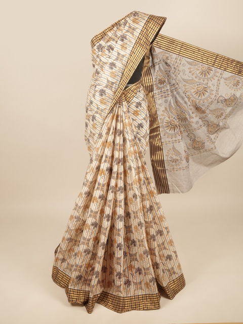 

Pothys Beige & Multicoloured Ethnic Motifs Zari Pure Cotton Saree