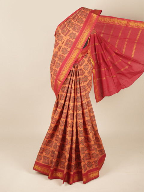 

Pothys Rust & Pink Ethnic Motifs Printed Pure Cotton Saree