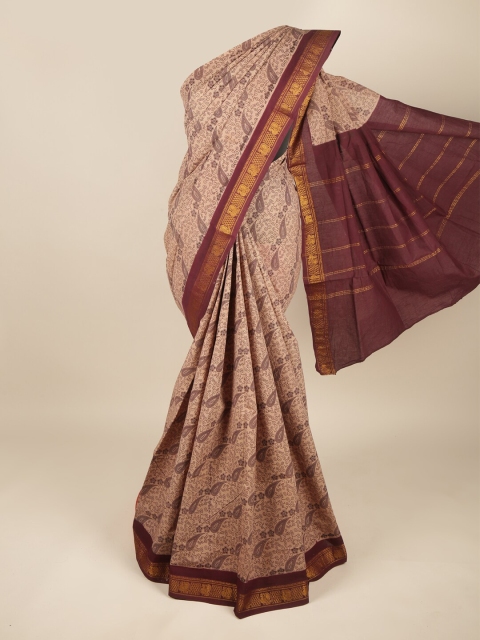 

Pothys Brown & Maroon Paisley Zari Pure Cotton Saree