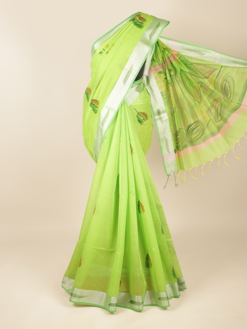 

Pothys Green & Silver-Toned Ethnic Motifs Pure Cotton Saree
