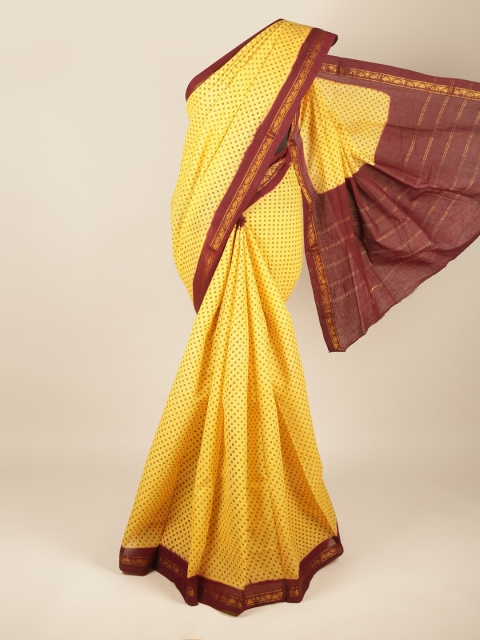 

Pothys Yellow & Maroon Zari Pure Cotton Saree