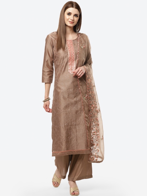 

Meena Bazaar Brown & Pink Embroidered Unstitched Dress Material