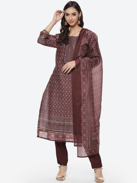 

Meena Bazaar Burgundy & Beige Printed Unstitched Dress Material